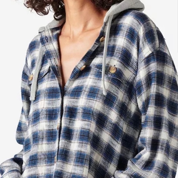 Lucky Brand Blue Plaid Cropped Hoodie Sz Small - Picture 1 of 5